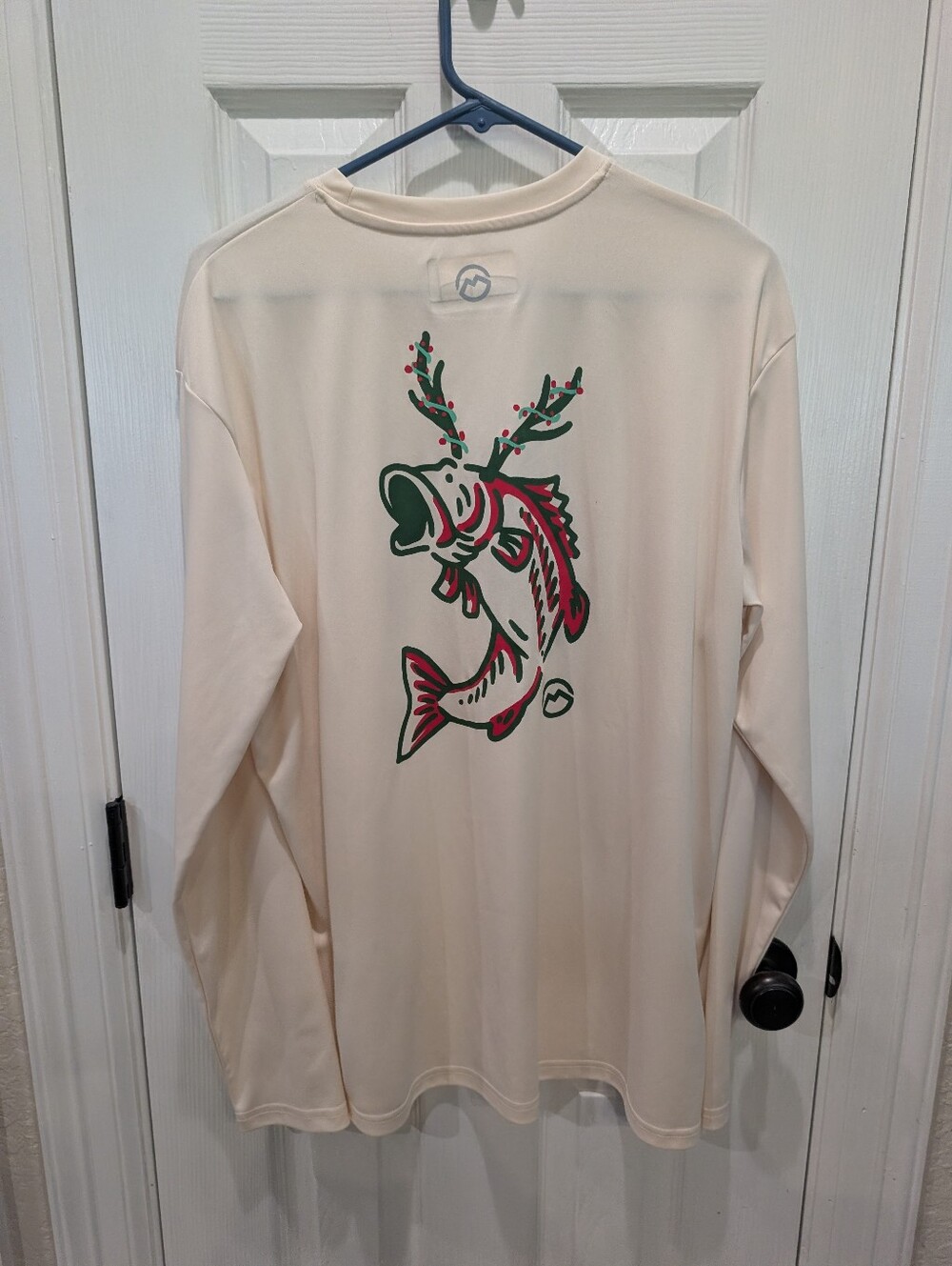 Magellan's Men's Long-Sleeve Performance Shirt - Cream with Graphic Fish Print